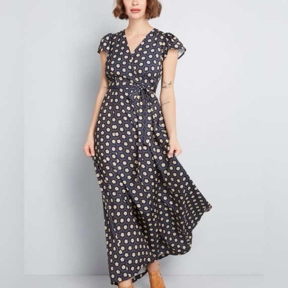 ModCloth Exchanging Introductions Navy Floral Maxi Dress Size XL NWT - Picture 1 of 11